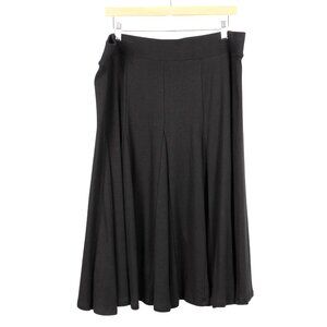 Talbots Black Midi Skirt XL Womens Pleated Flare Twirl Stretch Elastic Waist